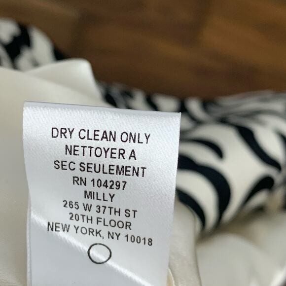 Milly of New York Damask Print Dress Size 6 Black Cream A Line Ribbon Trim - Picture 9 of 9